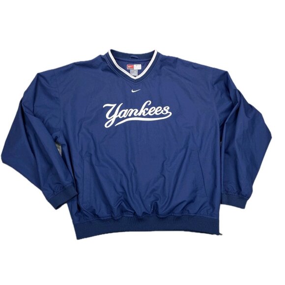 Vintage Nike New York Yankees Windbreaker Men's XL Blue Center Swoosh Side Zip - Picture 1 of 11